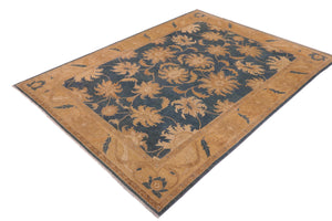 handmade Transitional Kafkaz Blue Gold Hand Knotted RECTANGLE 100% WOOL area rug 10' x 14'