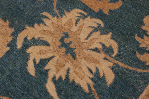 handmade Transitional Kafkaz Blue Gold Hand Knotted RECTANGLE 100% WOOL area rug 10' x 14'