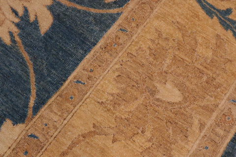 handmade Transitional Kafkaz Blue Gold Hand Knotted RECTANGLE 100% WOOL area rug 10' x 14'