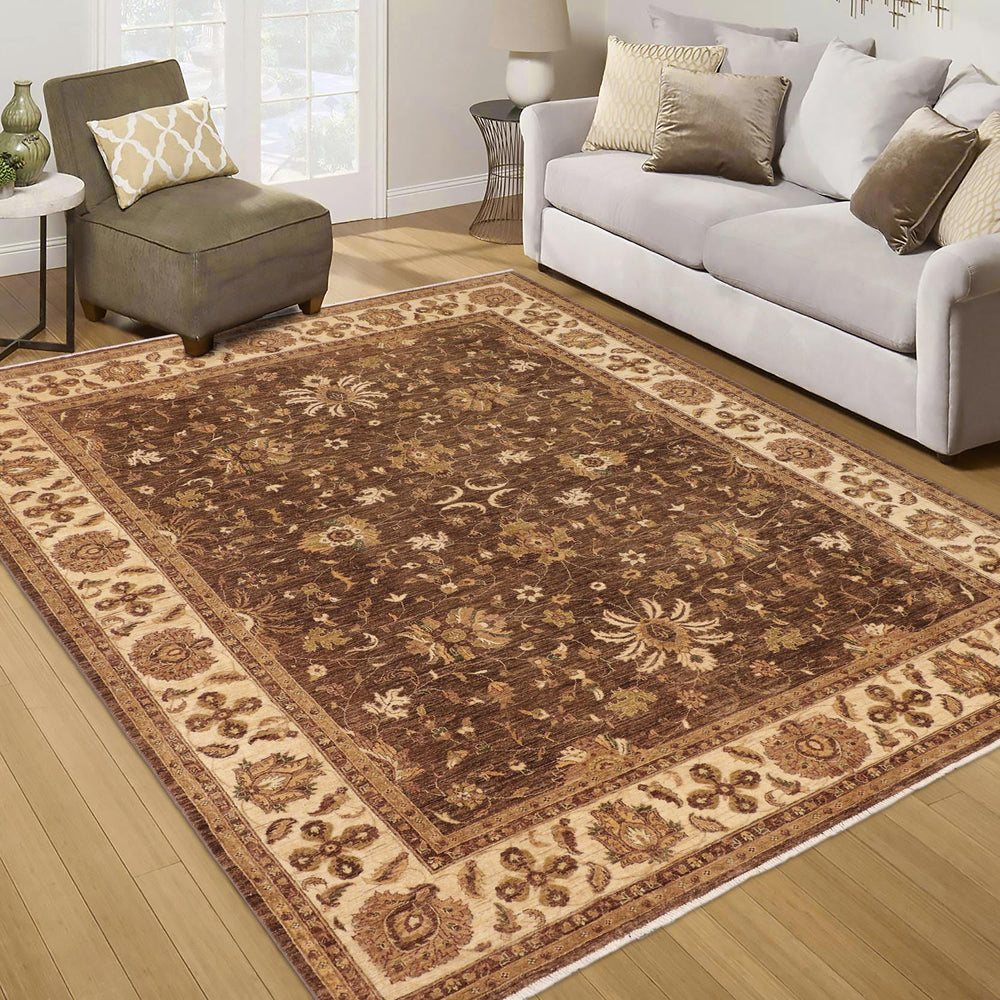 handmade Traditional Kafkaz Brown Beige Hand Knotted RECTANGLE 100% WOOL area rug 9x12