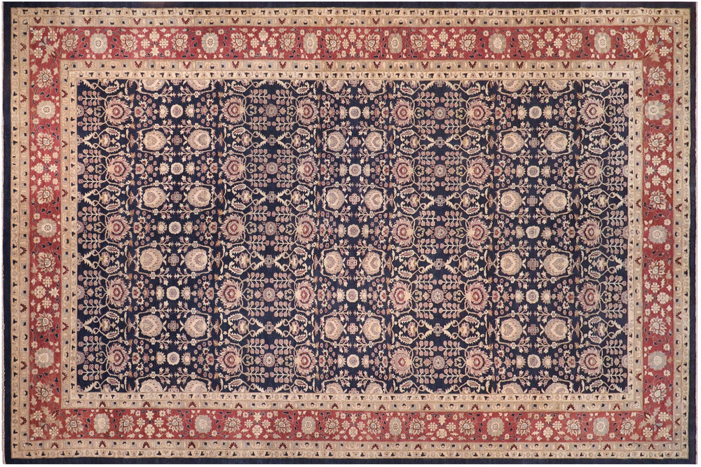 handmade Transitional Kafkaz Blue Rust Hand Knotted RECTANGLE 100% WOOL area rug 13' x 19'
