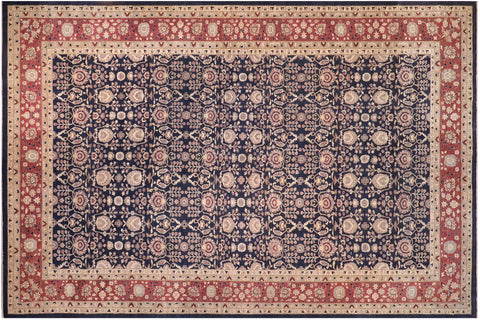 handmade Transitional Kafkaz Blue Rust Hand Knotted RECTANGLE 100% WOOL area rug 13' x 19'