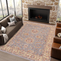 handmade Traditional Kafkaz Lt. Gray Blue Hand Knotted RECTANGLE 100% WOOL area rug 5x8