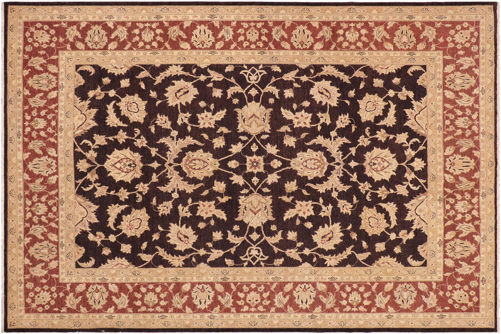 handmade Transitional Kafkaz Aubergine Dull Orange Hand Knotted RECTANGLE 100% WOOL area rug 9' x 12'