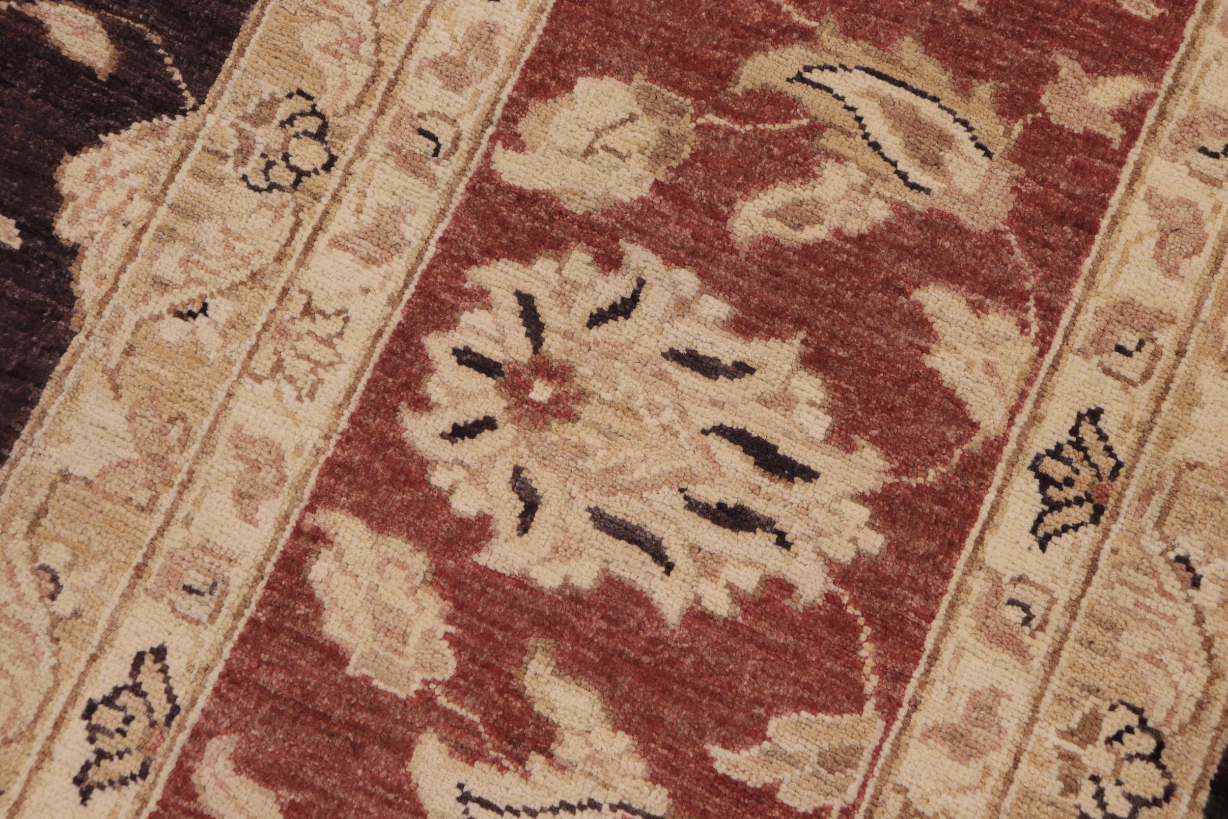 handmade Transitional Kafkaz Aubergine Dull Orange Hand Knotted RECTANGLE 100% WOOL area rug 9' x 12'