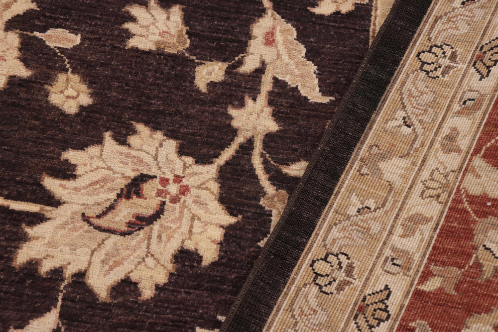 handmade Transitional Kafkaz Aubergine Dull Orange Hand Knotted RECTANGLE 100% WOOL area rug 9' x 12'