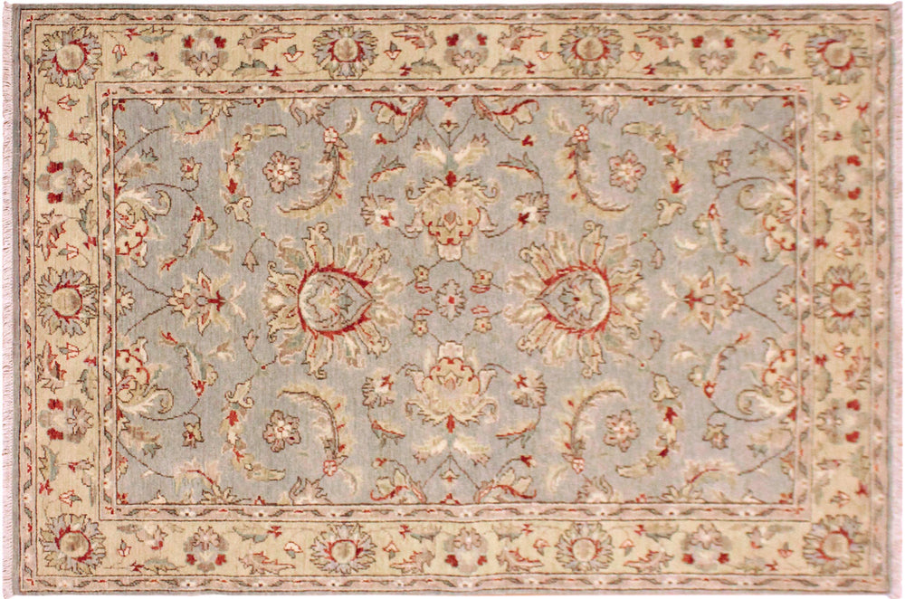 handmade Traditional Kafkaz Gray Blue Hand Knotted RECTANGLE 100% WOOL area rug 4x6