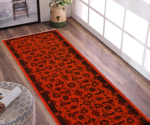 handmade Over Dyed Over Dyed Orange Black Hand Knotted RUNNER 100% WOOL area rug 3' x 12'