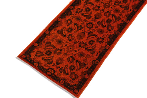 handmade Over Dyed Over Dyed Orange Black Hand Knotted RUNNER 100% WOOL area rug 3' x 12'