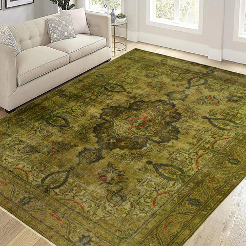 handmade Modern Vintage Green Gray Hand Knotted RECTANGLE 100% WOOL area rug 10' x 13'