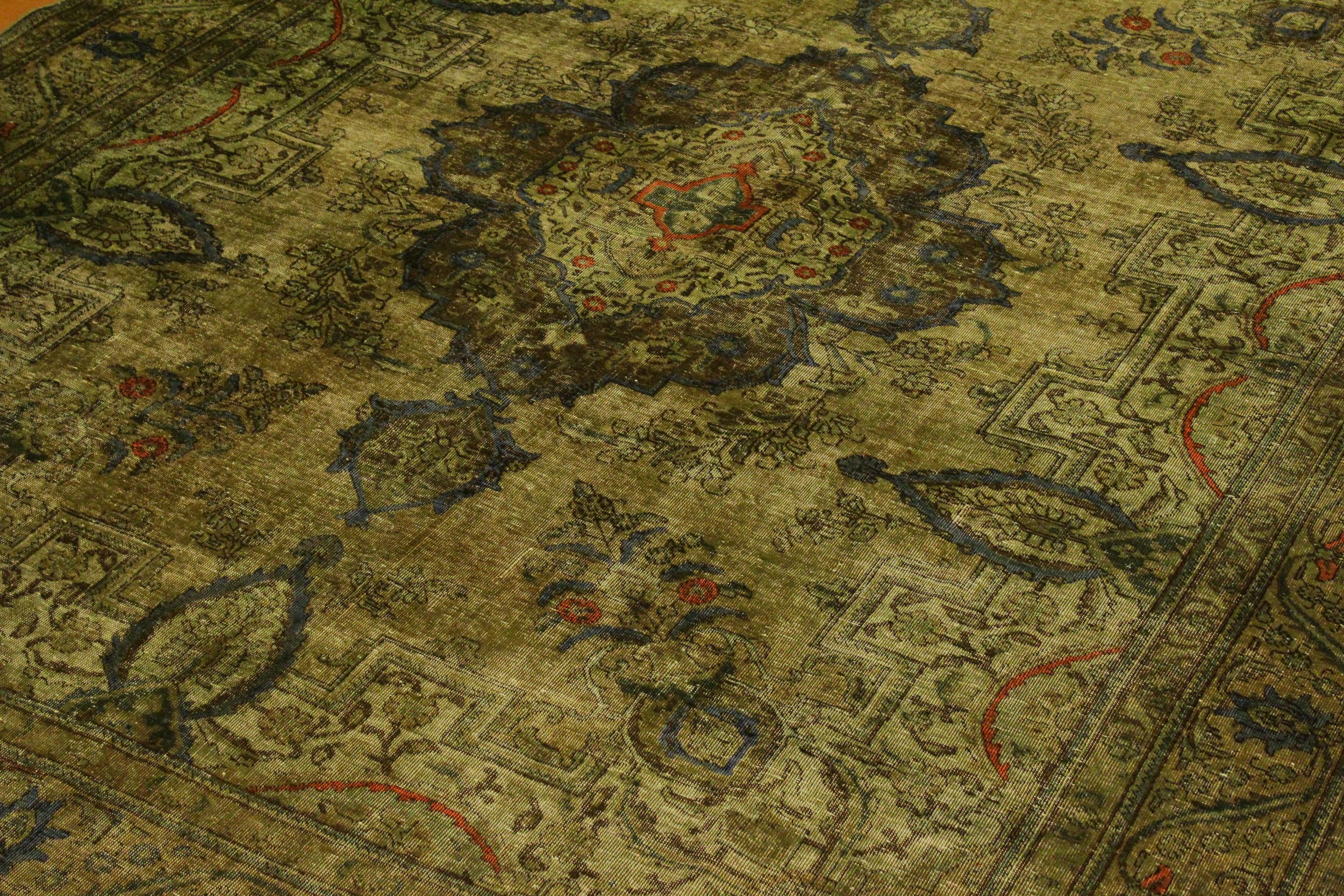 handmade Modern Vintage Green Gray Hand Knotted RECTANGLE 100% WOOL area rug 10' x 13'