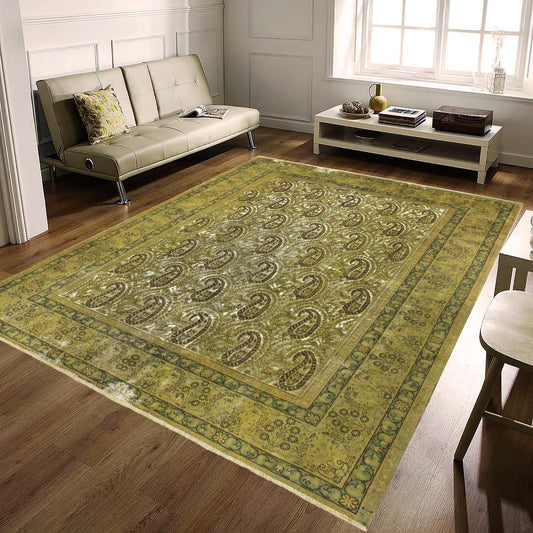 handmade Transitional Vintage Green Brown Hand Knotted RECTANGLE 100% WOOL area rug 8' x 10'