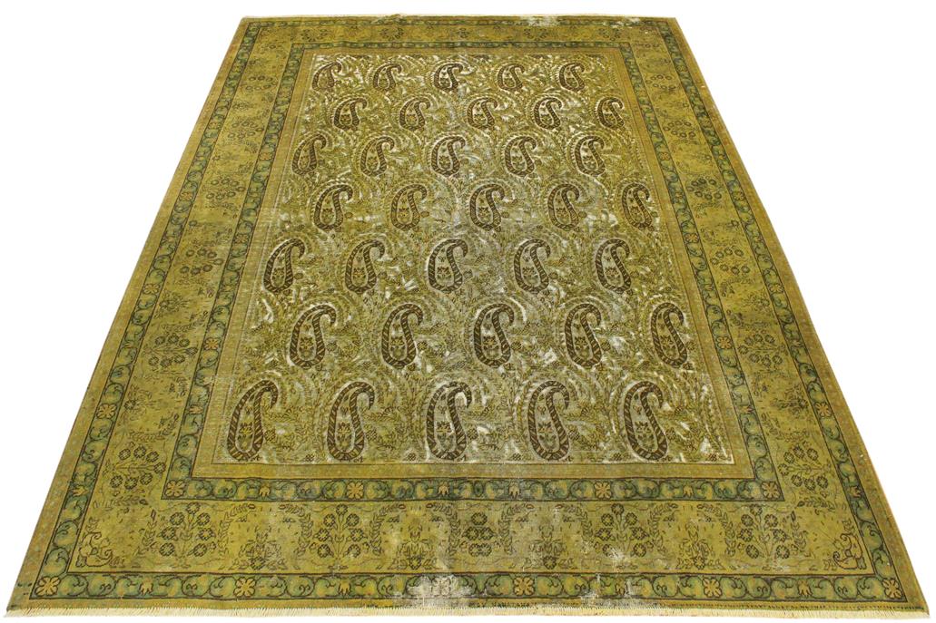 handmade Vintage Vintage Green Brown Hand Knotted RECTANGLE 100% WOOL area rug 8x10