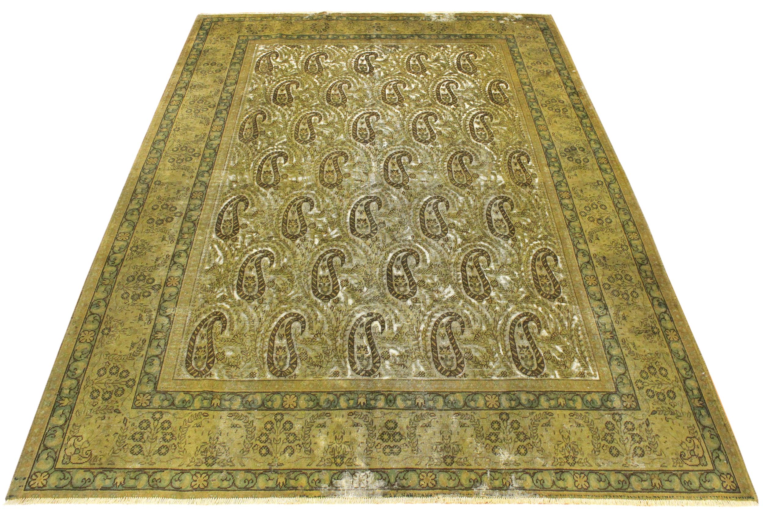 handmade Transitional Vintage Green Brown Hand Knotted RECTANGLE 100% WOOL area rug 8' x 10'