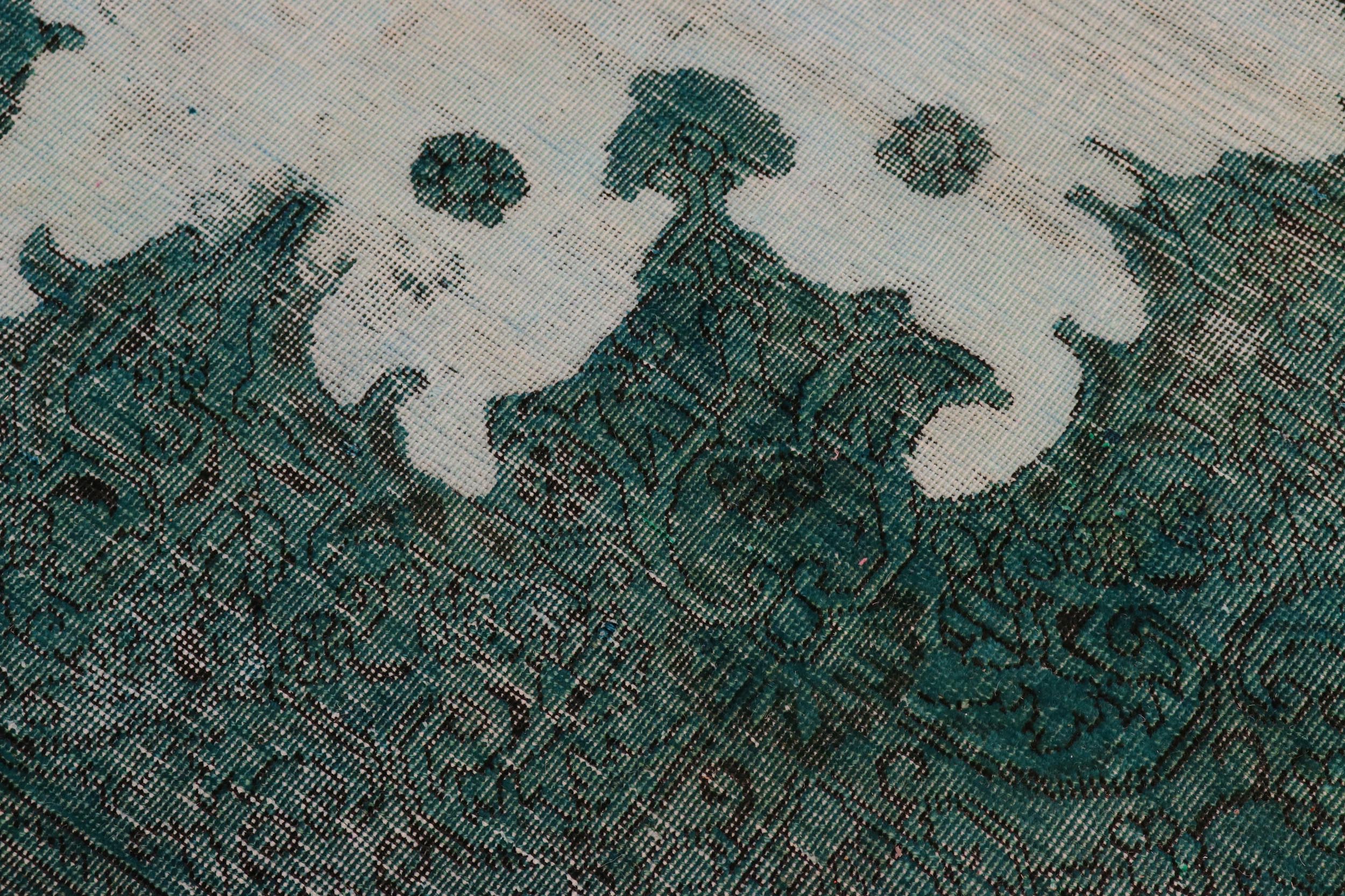 handmade Vintage Vintage Ivory Teal Hand Knotted RECTANGLE 100% WOOL area rug 8' x 11'