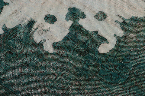 handmade Vintage Vintage Ivory Teal Hand Knotted RECTANGLE 100% WOOL area rug 8' x 11'