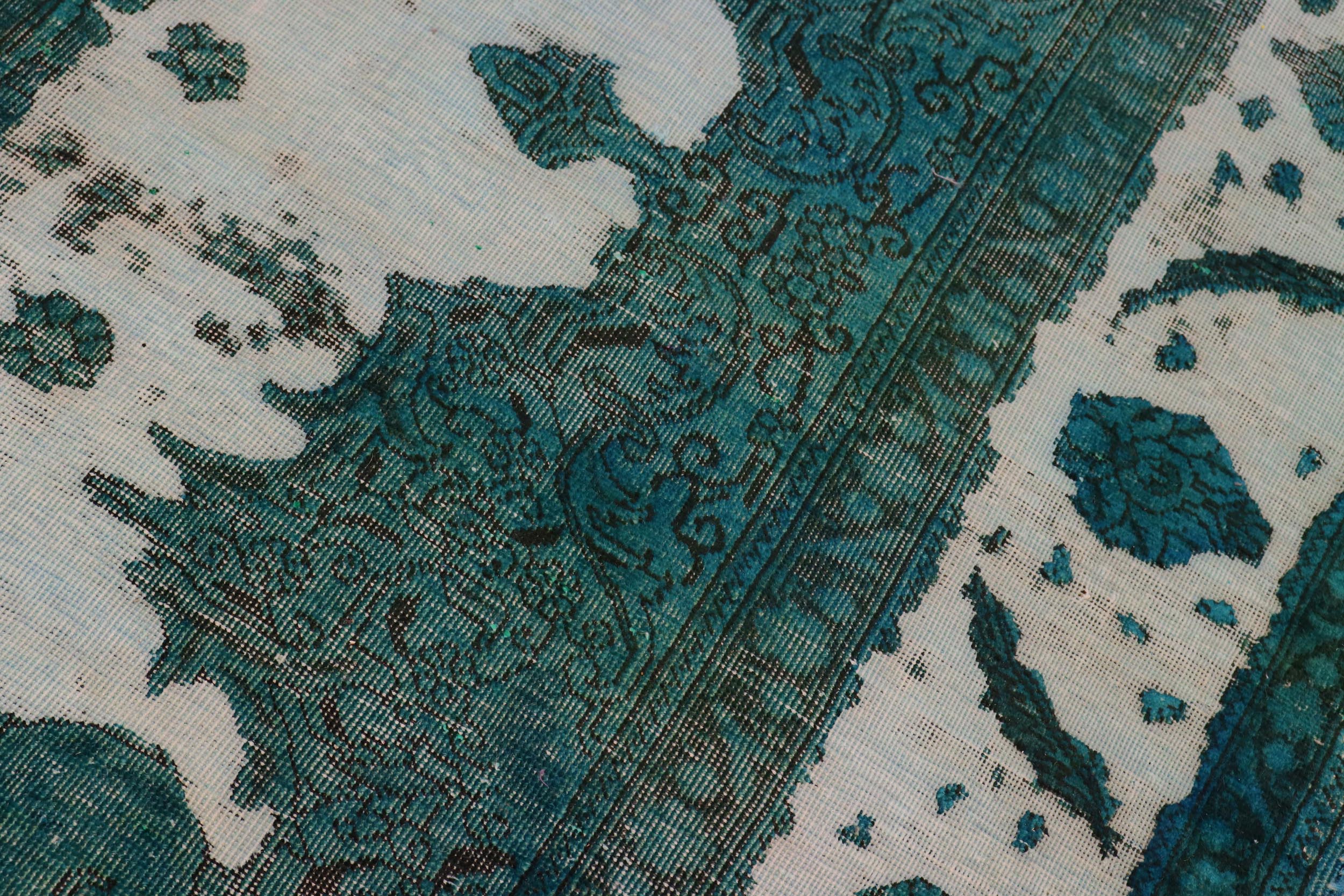 handmade Vintage Vintage Ivory Teal Hand Knotted RECTANGLE 100% WOOL area rug 8' x 11'