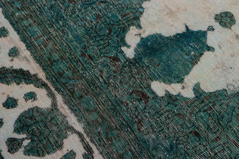 handmade Vintage Vintage Ivory Teal Hand Knotted RECTANGLE 100% WOOL area rug 8' x 11'