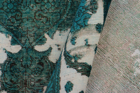 handmade Vintage Vintage Ivory Teal Hand Knotted RECTANGLE 100% WOOL area rug 8' x 11'