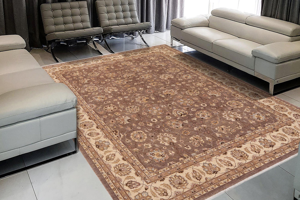 handmade Transitional Kafkaz Brown Beige Hand Knotted RECTANGLE 100% WOOL area rug 9' x 12'