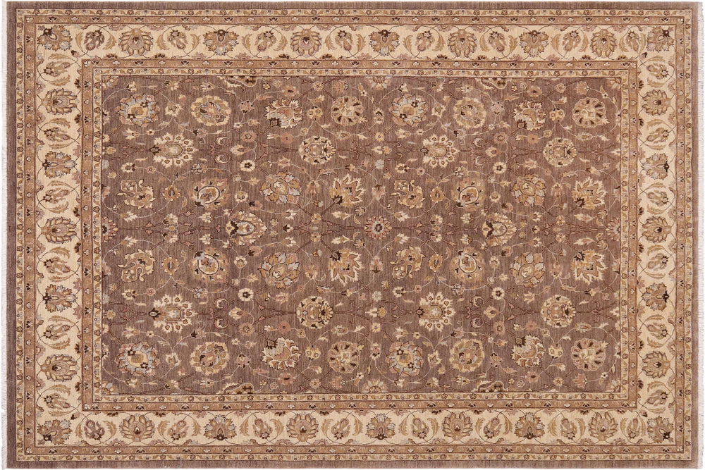 handmade Transitional Kafkaz Brown Beige Hand Knotted RECTANGLE 100% WOOL area rug 9' x 12'