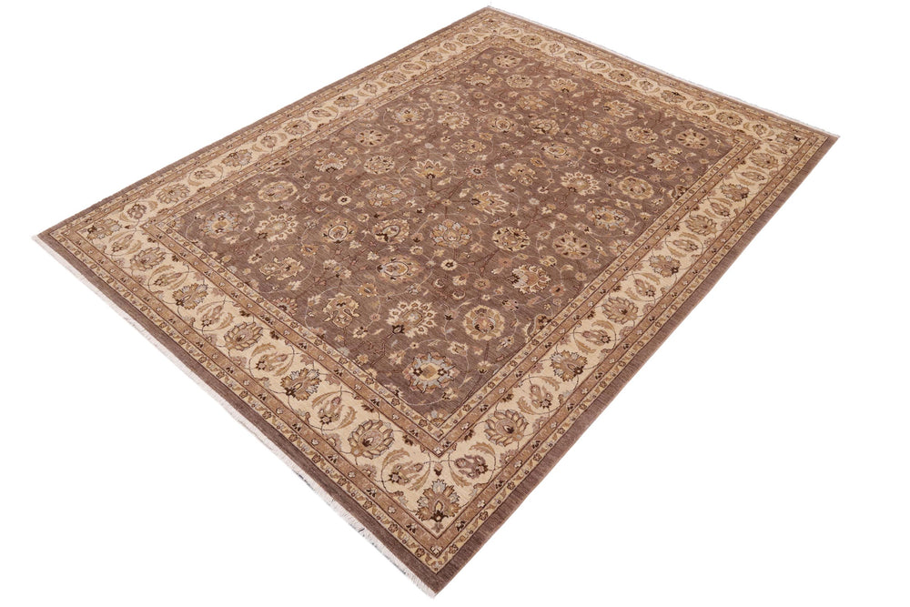 handmade Transitional Kafkaz Brown Beige Hand Knotted RECTANGLE 100% WOOL area rug 9' x 12'