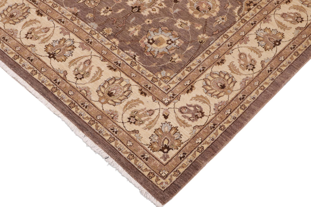 handmade Transitional Kafkaz Brown Beige Hand Knotted RECTANGLE 100% WOOL area rug 9' x 12'