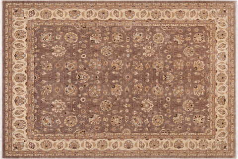 handmade Transitional Kafkaz Brown Beige Hand Knotted RECTANGLE 100% WOOL area rug 9' x 12'