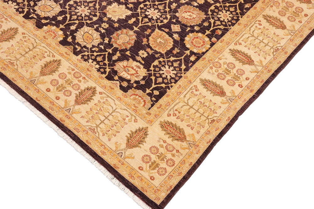 handmade Transitional Kafkaz Aubergine Beige Hand Knotted RECTANGLE 100% WOOL area rug 9' x 12'
