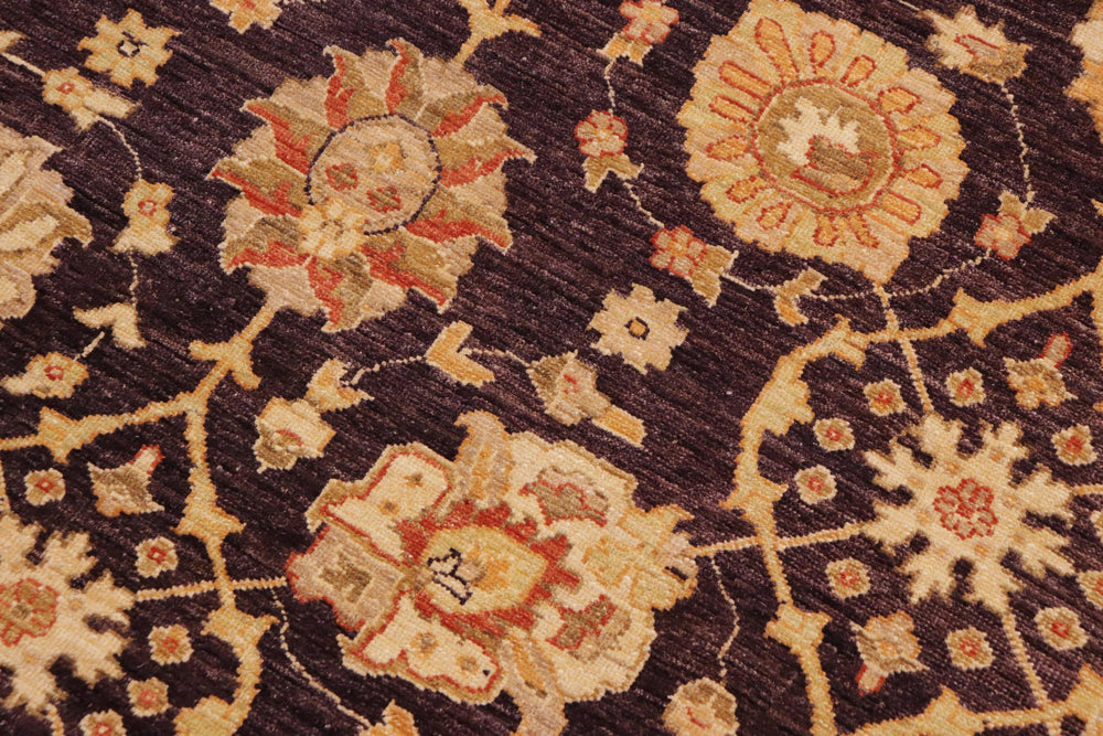 handmade Transitional Kafkaz Aubergine Beige Hand Knotted RECTANGLE 100% WOOL area rug 9' x 12'