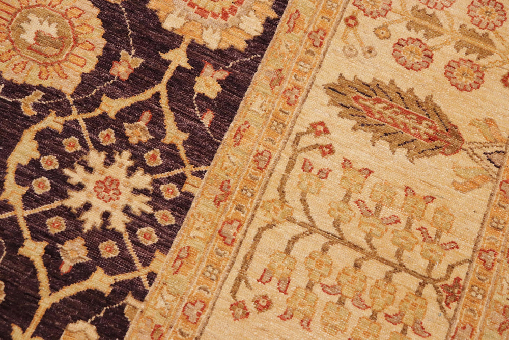handmade Transitional Kafkaz Aubergine Beige Hand Knotted RECTANGLE 100% WOOL area rug 9' x 12'