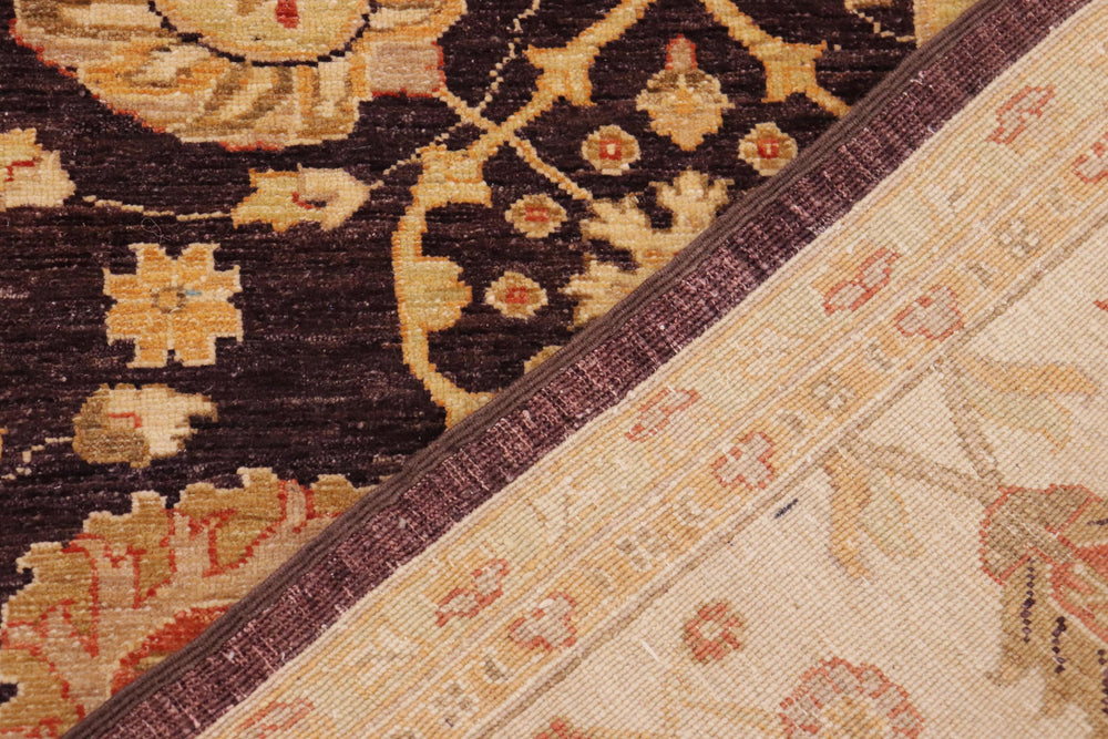 handmade Transitional Kafkaz Aubergine Beige Hand Knotted RECTANGLE 100% WOOL area rug 9' x 12'