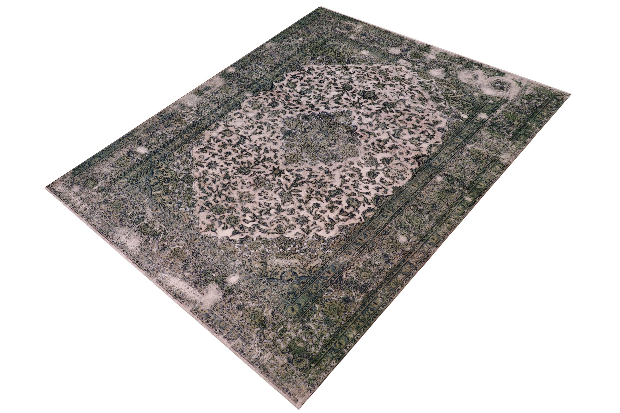 handmade Vintage Vintage Beige Green Hand Knotted RECTANGLE 100% WOOL area rug 8' x 11'