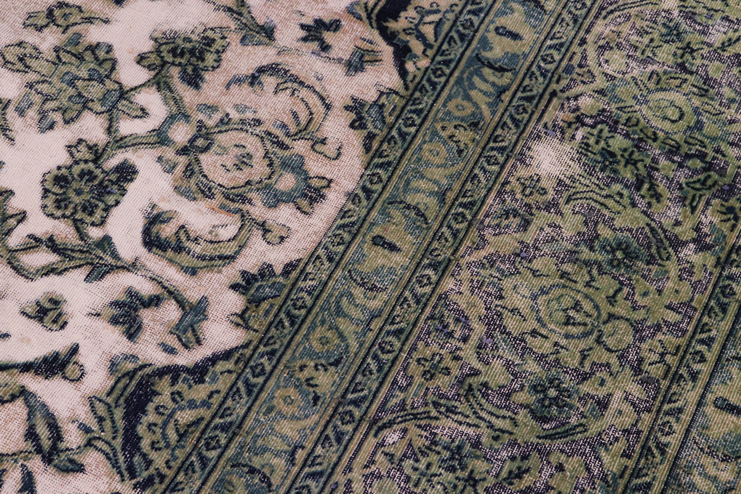handmade Vintage Vintage Beige Green Hand Knotted RECTANGLE 100% WOOL area rug 8' x 11'