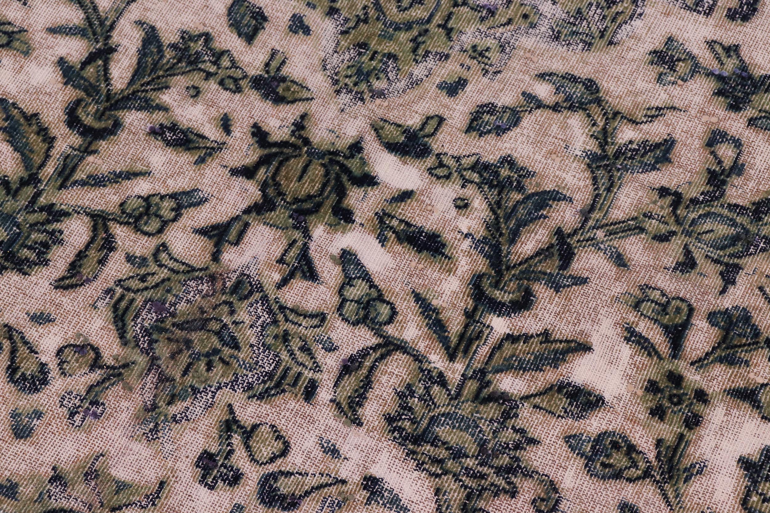 handmade Vintage Vintage Beige Green Hand Knotted RECTANGLE 100% WOOL area rug 8' x 11'