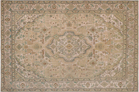 handmade Vintage Vintage White Green Hand Knotted RECTANGLE 100% WOOL area rug 9' x 12'