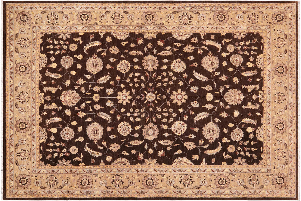 handmade Transitional Kafkaz Brown Tan Hand Knotted RECTANGLE 100% WOOL area rug 9' x 12'