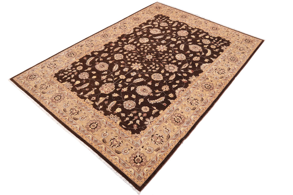 handmade Transitional Kafkaz Brown Tan Hand Knotted RECTANGLE 100% WOOL area rug 9' x 12'