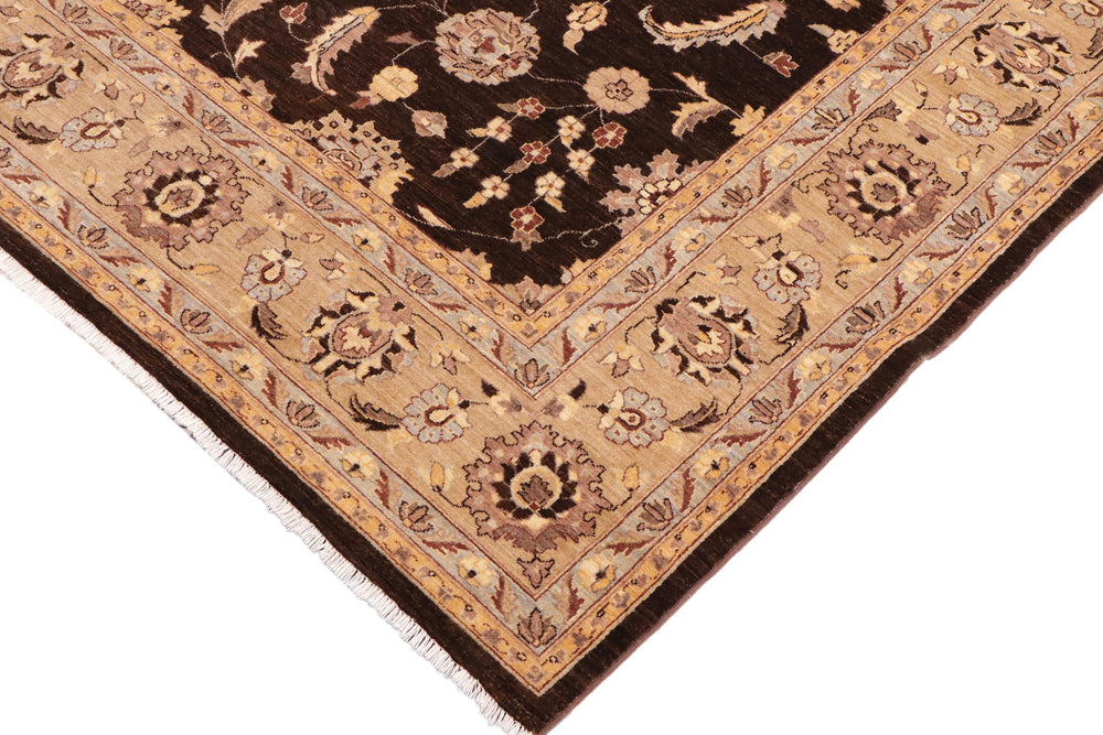 handmade Transitional Kafkaz Brown Tan Hand Knotted RECTANGLE 100% WOOL area rug 9' x 12'