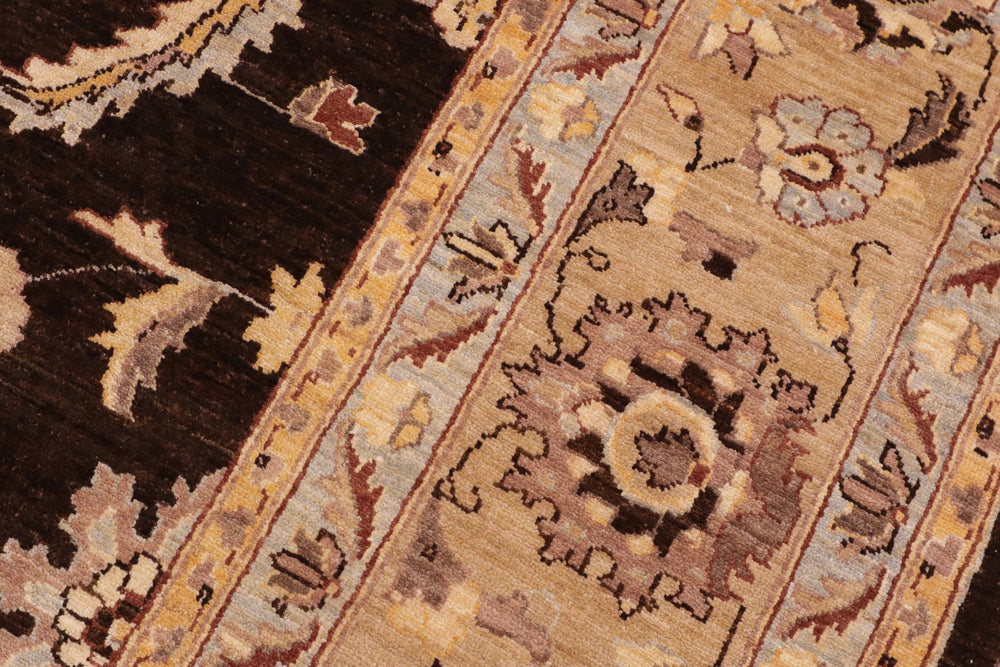 handmade Transitional Kafkaz Brown Tan Hand Knotted RECTANGLE 100% WOOL area rug 9' x 12'