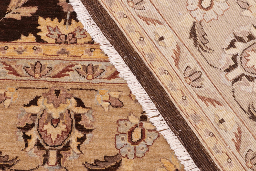 handmade Transitional Kafkaz Brown Tan Hand Knotted RECTANGLE 100% WOOL area rug 9' x 12'