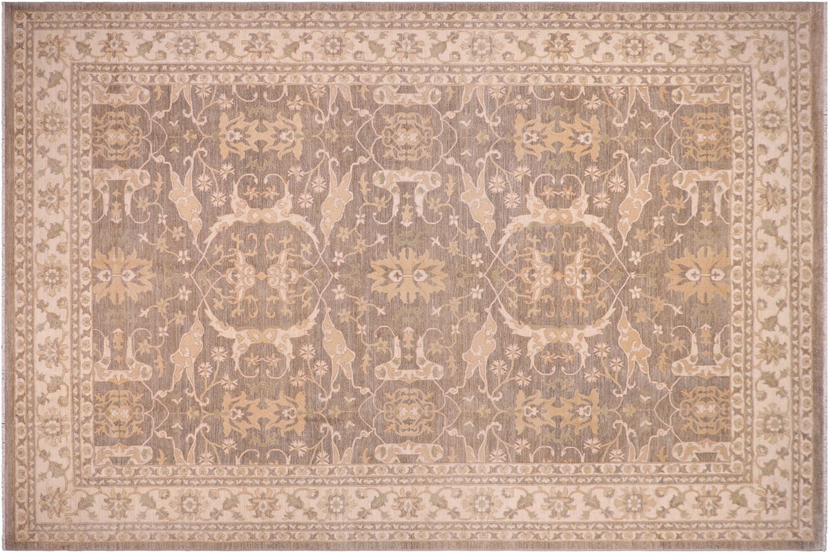10x14 hand knotted transitional wool rug in gray and ivory - Lekisha Greenish