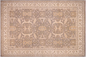 10x14 hand knotted transitional wool rug in gray and ivory - Lekisha Greenish
