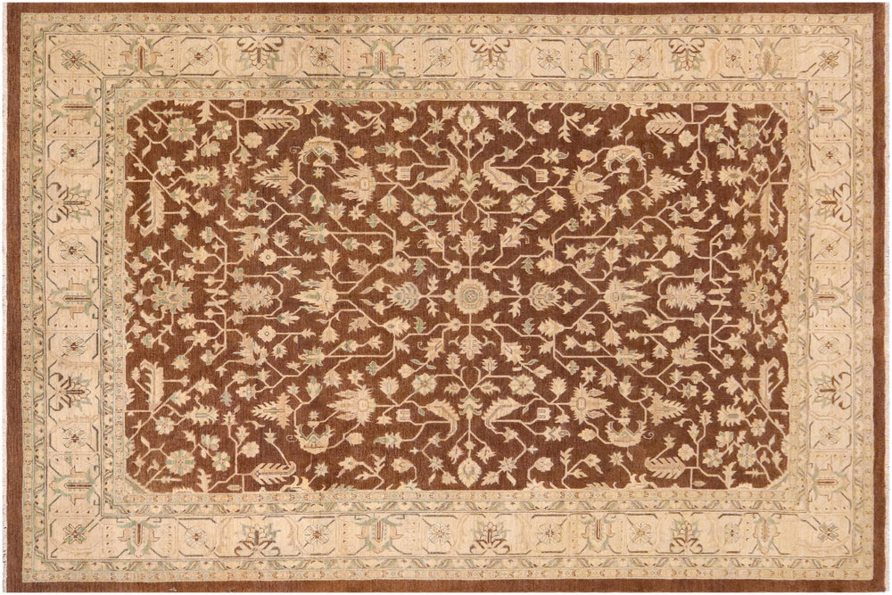 handmade Transitional Kafkaz Brown Beige Hand Knotted RECTANGLE 100% WOOL area rug 9' x 12'