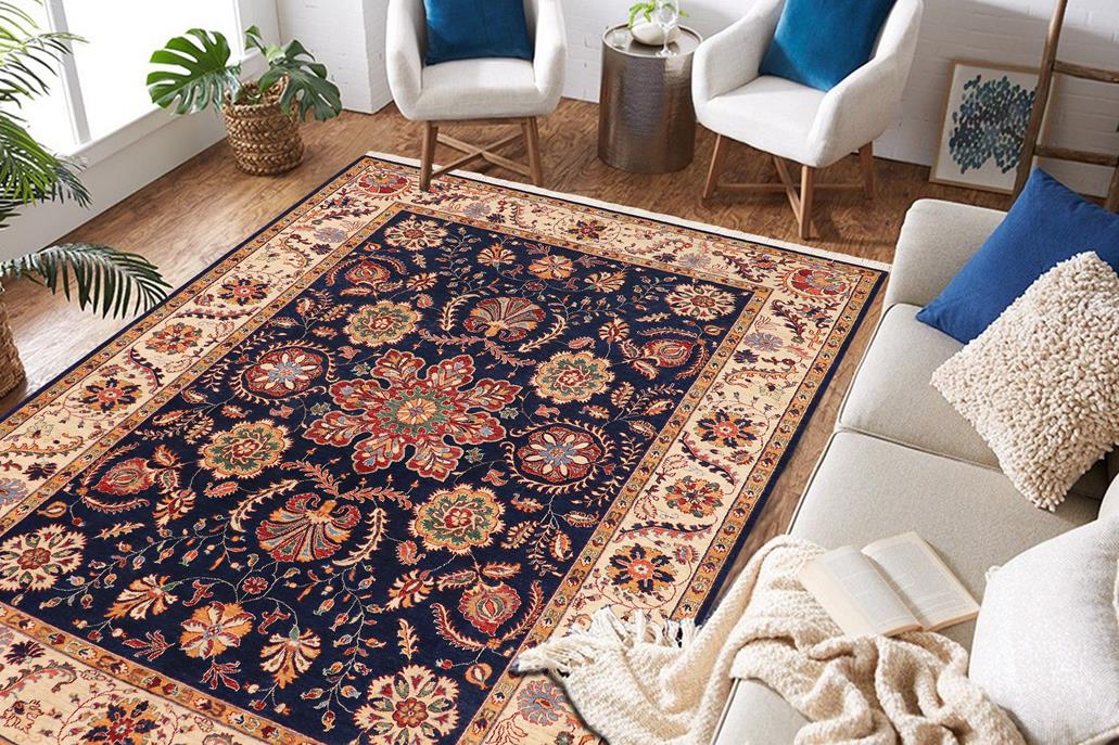 handmade Traditional Kafkaz Blue Beige Hand Knotted RECTANGLE 100% WOOL area rug 7 x 10