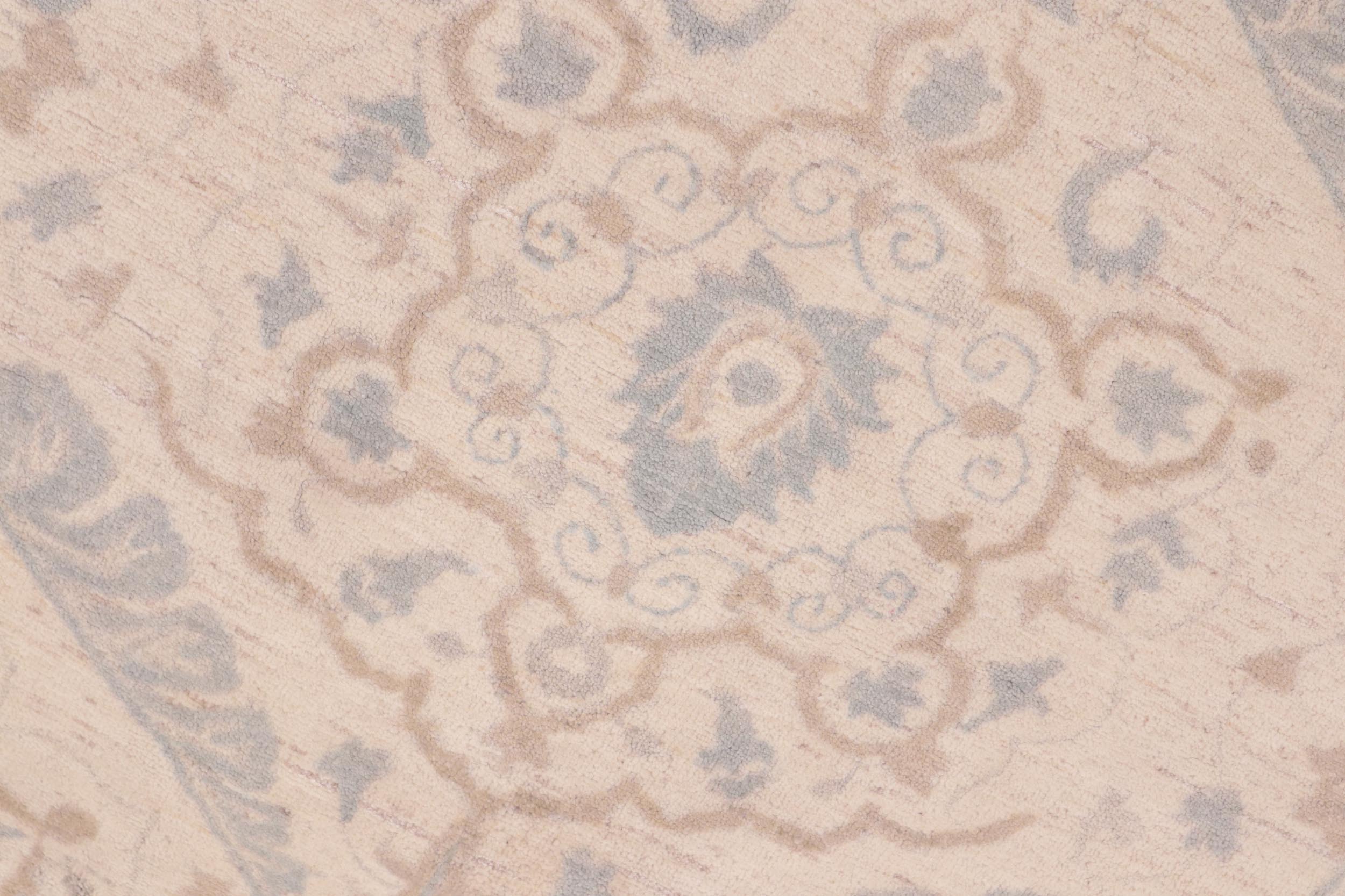 handmade Modern Kafkaz Ivory Blue Hand Knotted RECTANGLE 100% WOOL area rug 9' x 12'