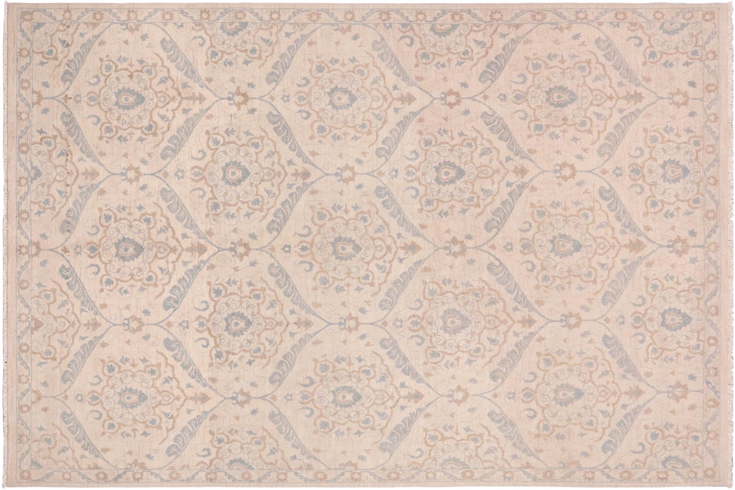 handmade Modern Kafkaz Ivory Blue Hand Knotted RECTANGLE 100% WOOL area rug 9' x 12'
