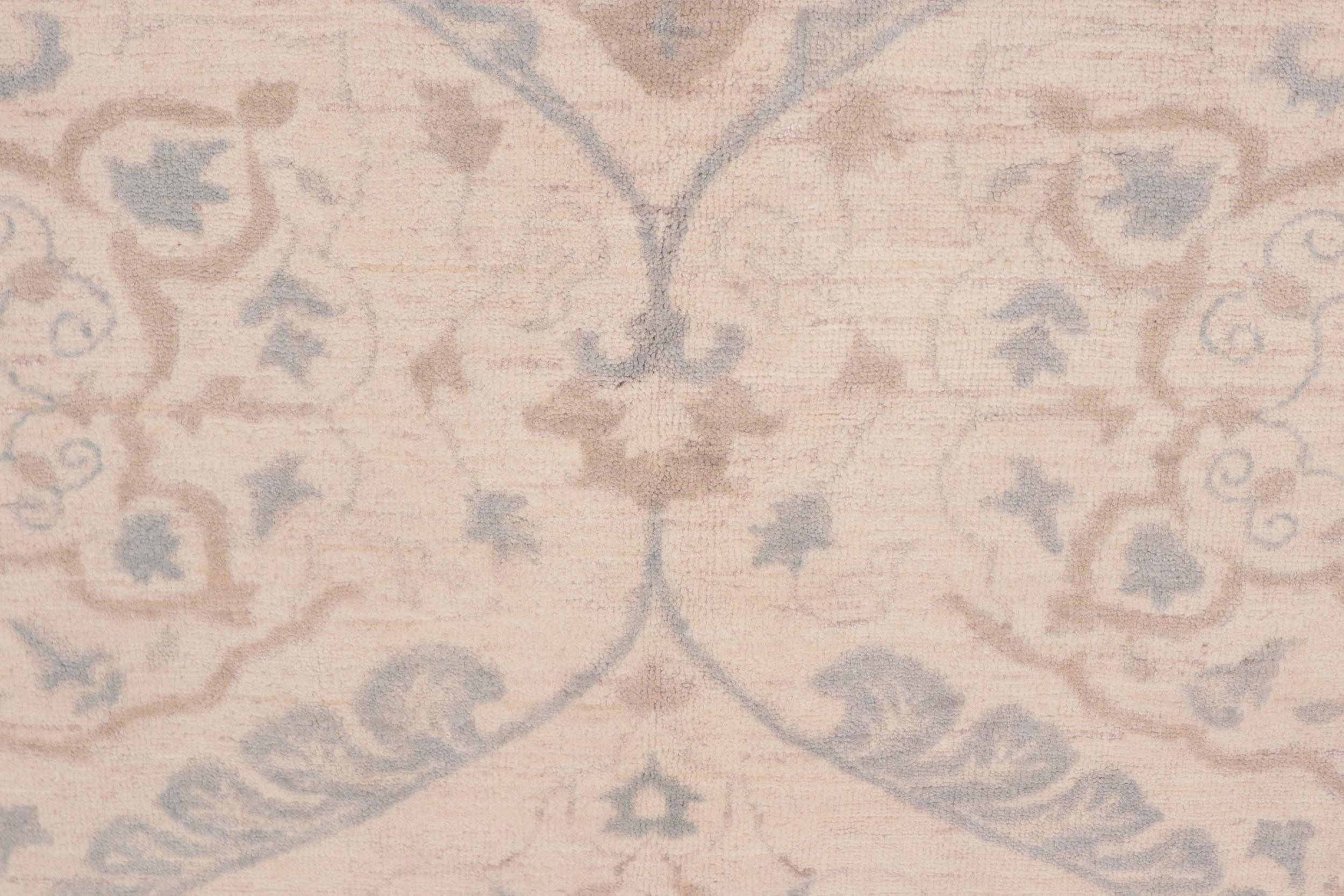 handmade Modern Kafkaz Ivory Blue Hand Knotted RECTANGLE 100% WOOL area rug 9' x 12'