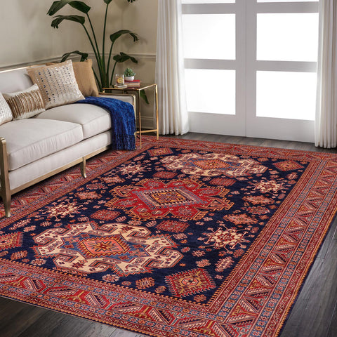 handmade Geometric Super Kazak Blue Red Hand Knotted RECTANGLE 100% WOOL area rug 8' x 10'