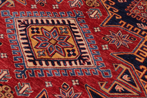 handmade Geometric Super Kazak Blue Red Hand Knotted RECTANGLE 100% WOOL area rug 8' x 10'